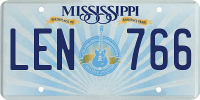 MS license plate LEN766