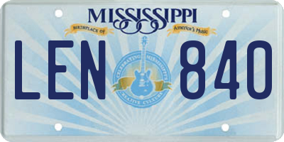 MS license plate LEN840