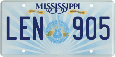 MS license plate LEN905