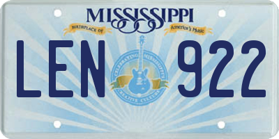 MS license plate LEN922
