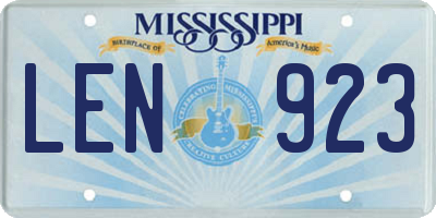MS license plate LEN923