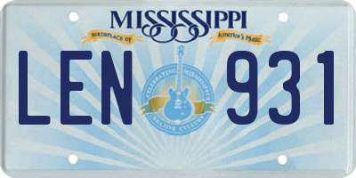 MS license plate LEN931