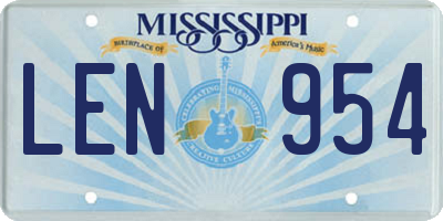 MS license plate LEN954
