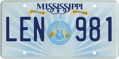 MS license plate LEN981
