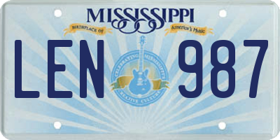 MS license plate LEN987