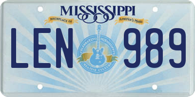 MS license plate LEN989