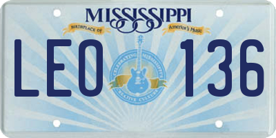 MS license plate LEO136