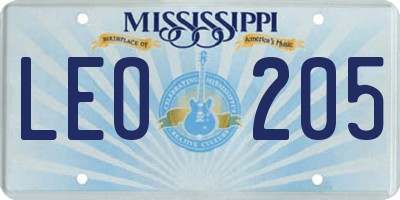 MS license plate LEO205