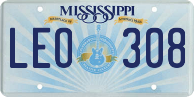 MS license plate LEO308