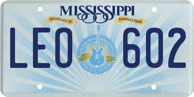 MS license plate LEO602