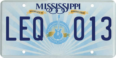 MS license plate LEQ013
