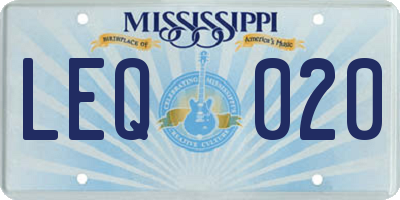 MS license plate LEQ020