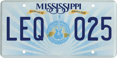 MS license plate LEQ025