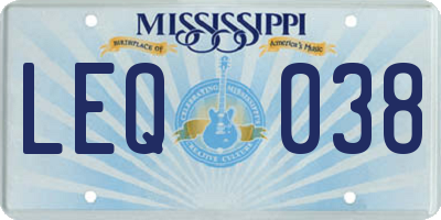 MS license plate LEQ038