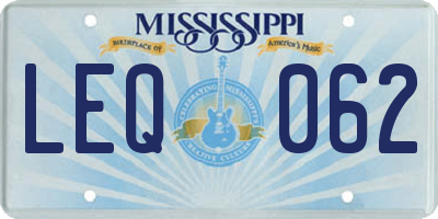 MS license plate LEQ062