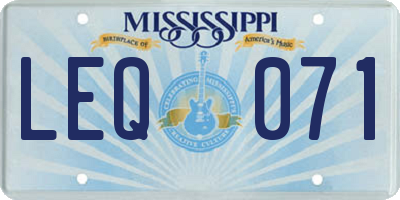 MS license plate LEQ071