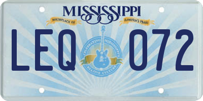 MS license plate LEQ072