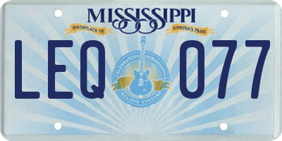 MS license plate LEQ077