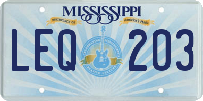 MS license plate LEQ203