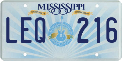 MS license plate LEQ216