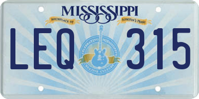 MS license plate LEQ315
