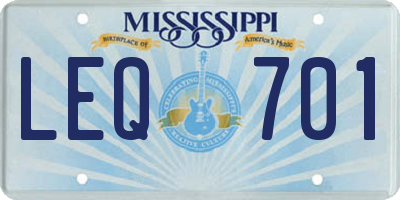 MS license plate LEQ701