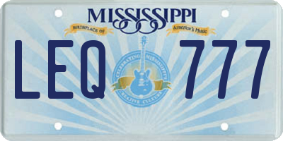 MS license plate LEQ777