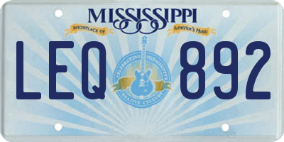 MS license plate LEQ892