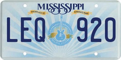 MS license plate LEQ920