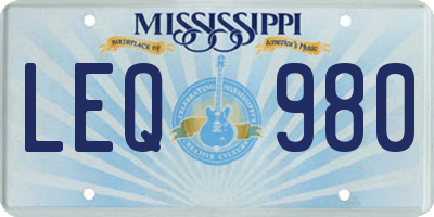 MS license plate LEQ980