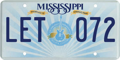 MS license plate LET072