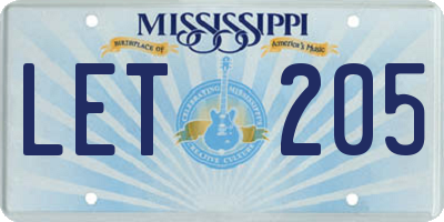 MS license plate LET205