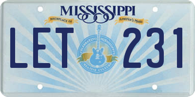 MS license plate LET231