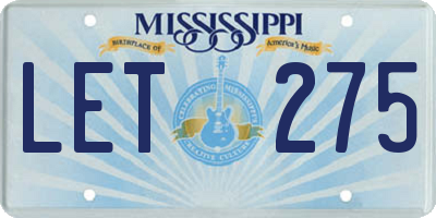MS license plate LET275
