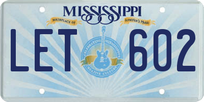 MS license plate LET602