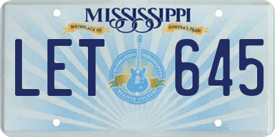 MS license plate LET645