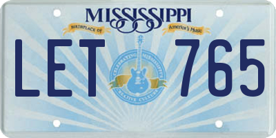 MS license plate LET765