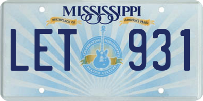 MS license plate LET931