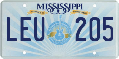 MS license plate LEU205