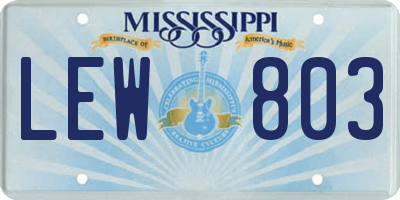 MS license plate LEW803
