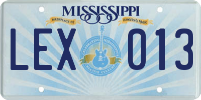 MS license plate LEX013