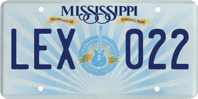 MS license plate LEX022
