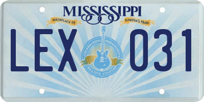 MS license plate LEX031