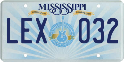 MS license plate LEX032