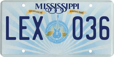 MS license plate LEX036