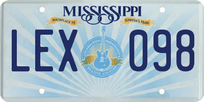 MS license plate LEX098