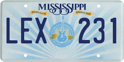 MS license plate LEX231