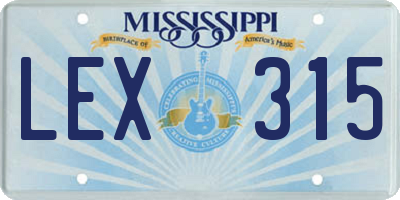 MS license plate LEX315