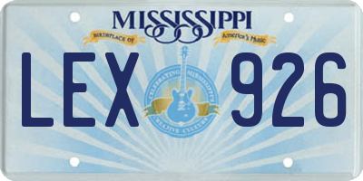 MS license plate LEX926
