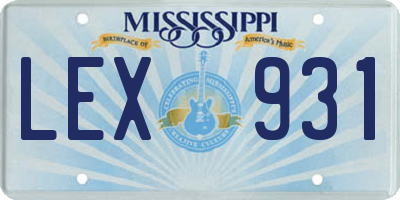 MS license plate LEX931